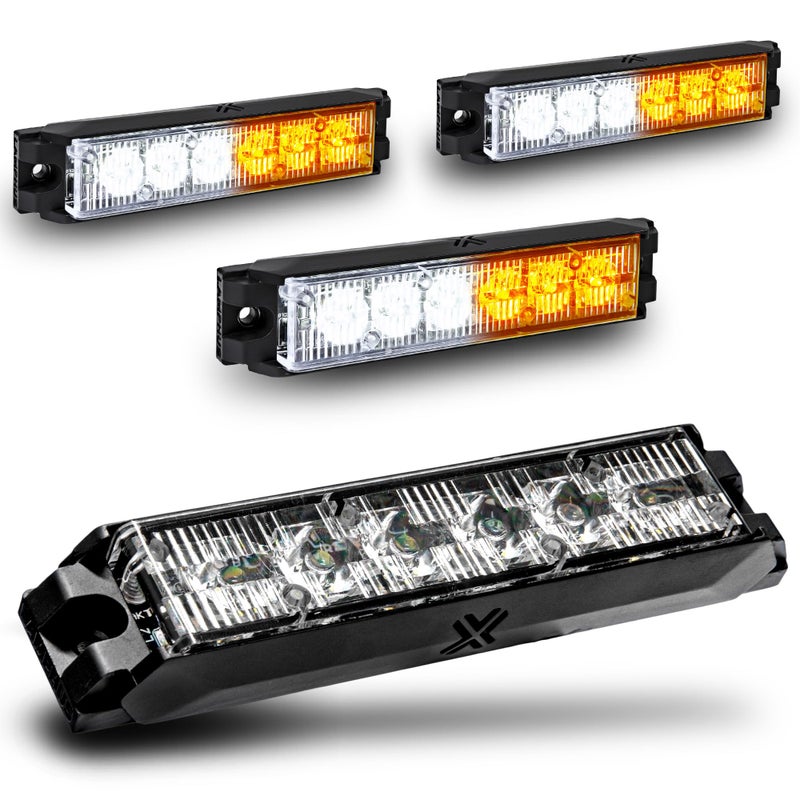 LAMPHUS 4pc NanoFlare 5" 6W Amber White LED Surface Mount Police Grill Strobe Warning Lights [SAE Class 1] Yellow Clear Grille Flashing Emergency Fire Lights for Servcice Work Truck Vehicle - Image 1